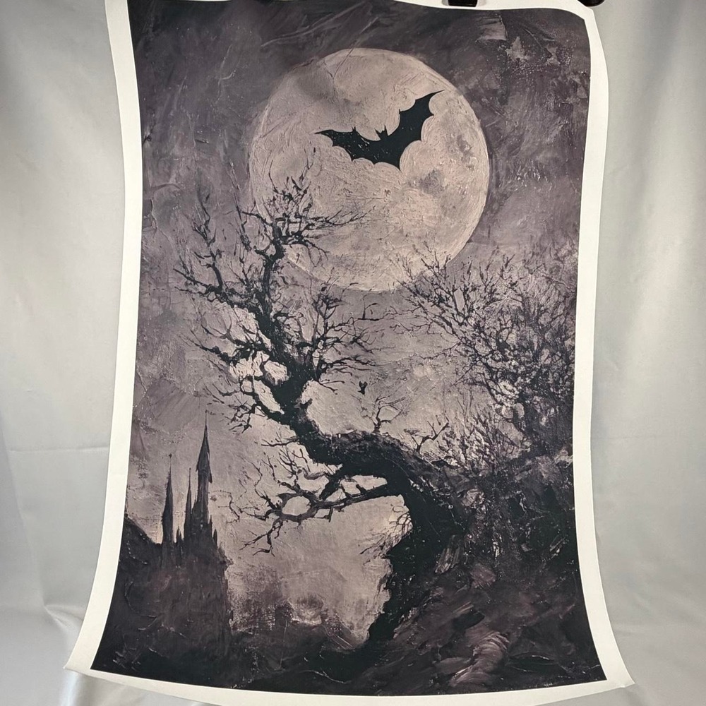 Halloween bat print with with bare trees